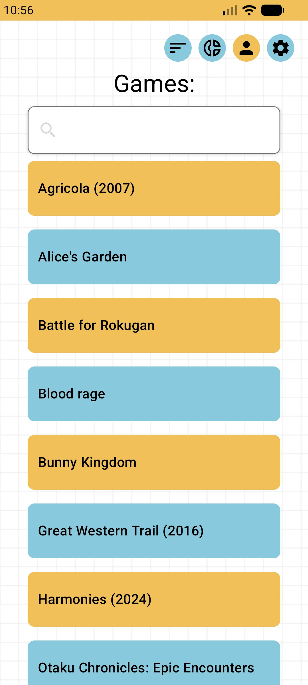 GamesBook board game catalog screen